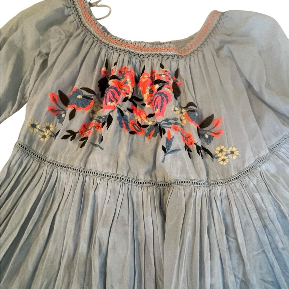 Free People  Floral Embroidered Mini Dress Boho Western Rodeo Country Concert SP